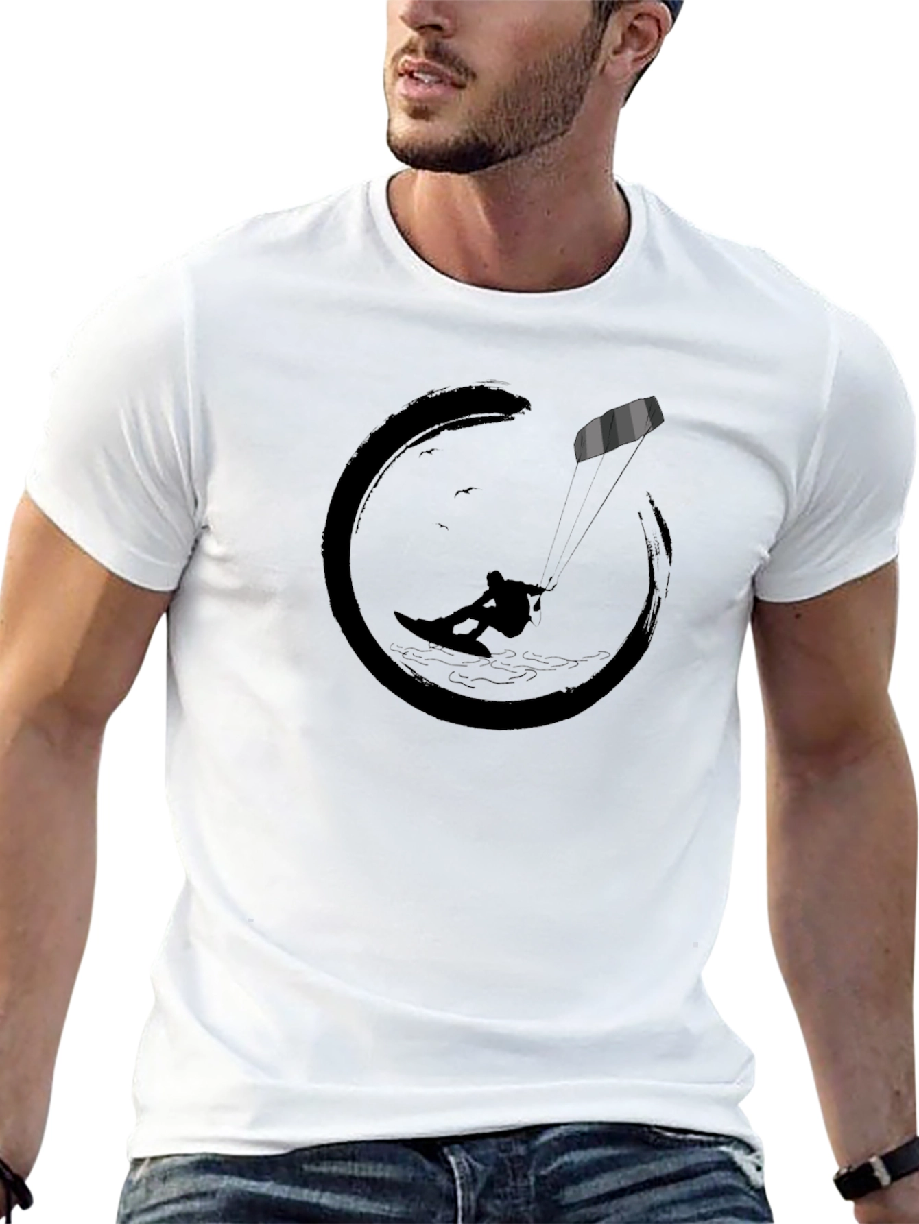 Black T-Shirt with Kitesurfing Graphic