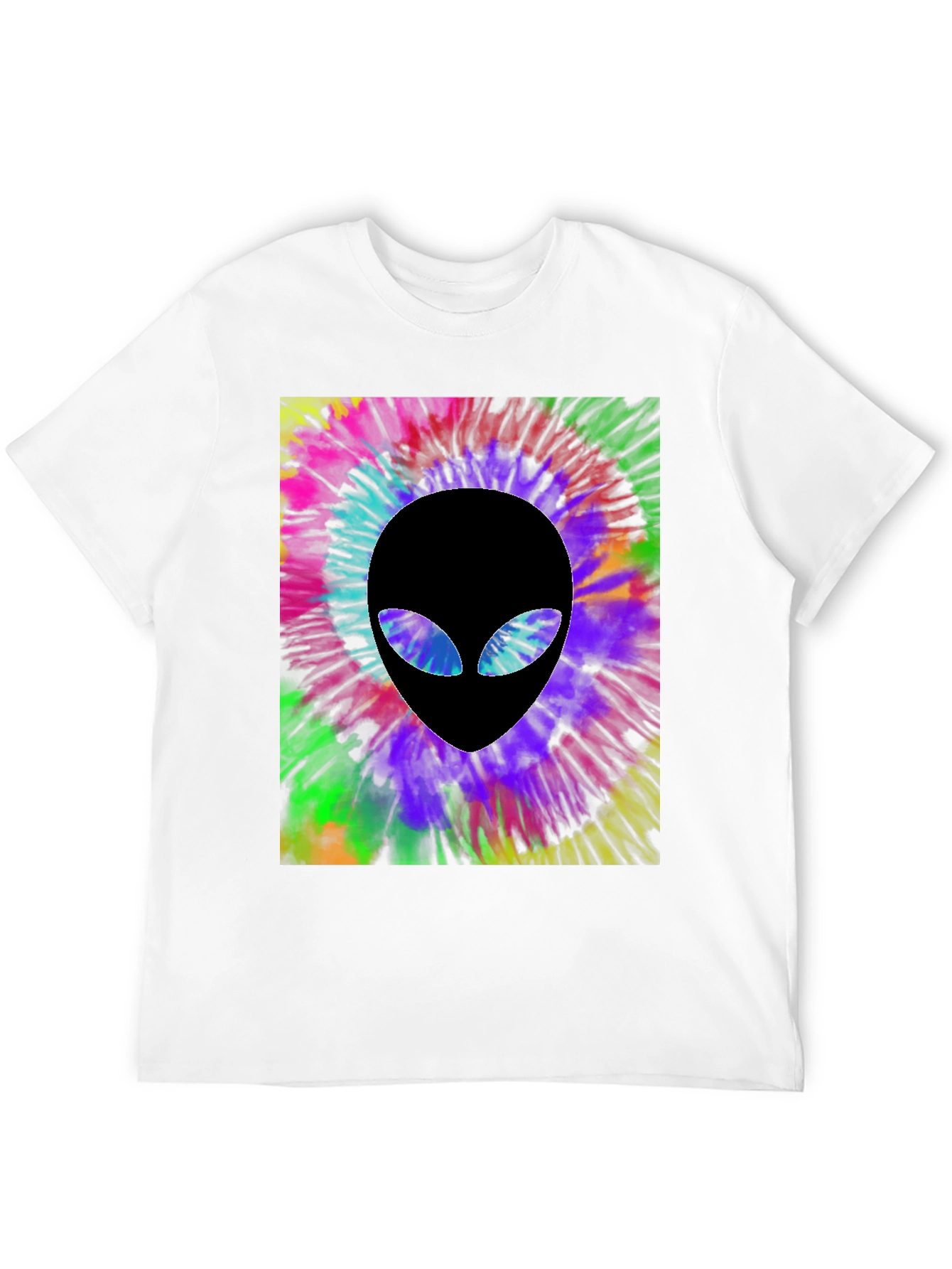 Tie Dye Alien Head Graphic Black T-Shirt