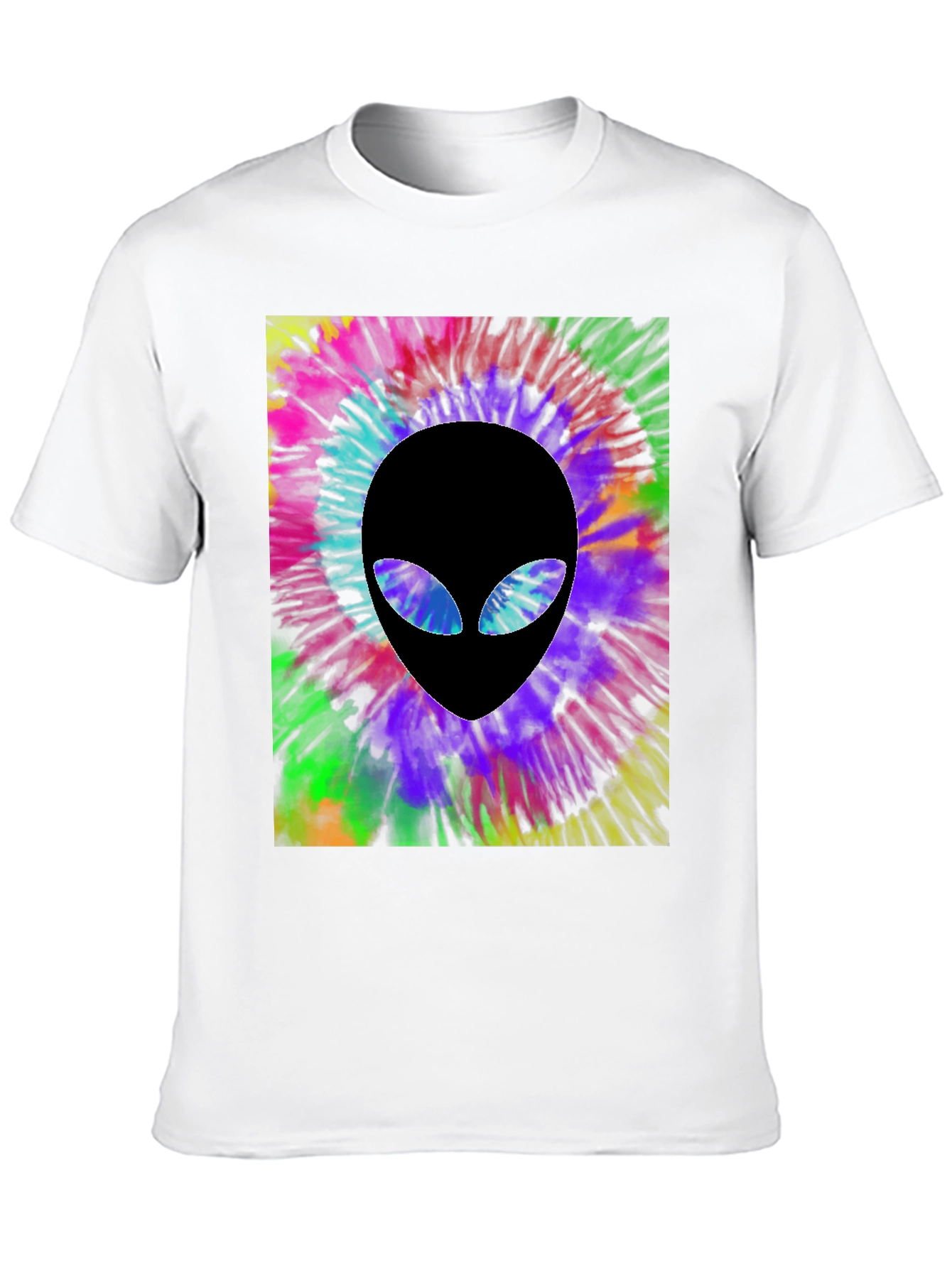 Tie Dye Alien Head Graphic Black T-Shirt