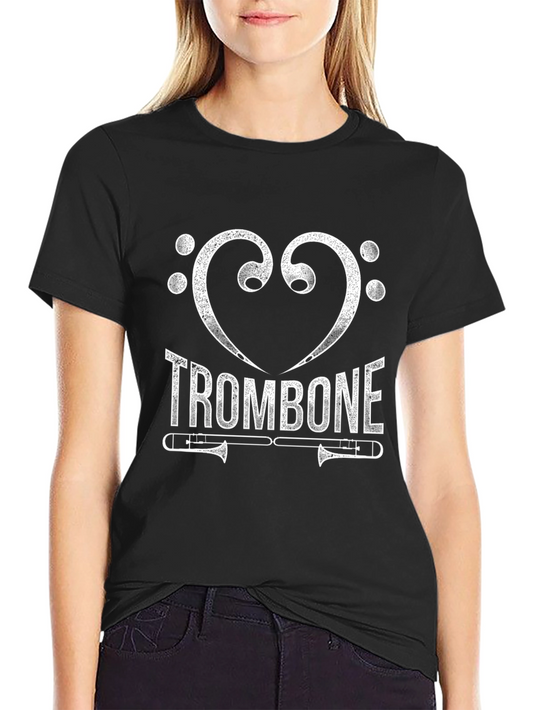 I Heart Trombone Black Graphic T-Shirt