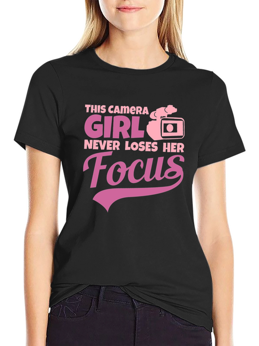 Camera Girl Focus Graphic Tee - Black T-Shirt