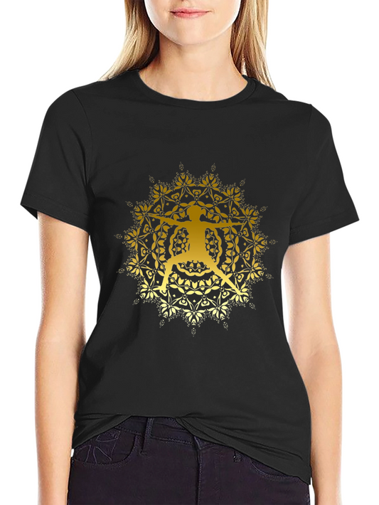 Yoga Mandala Graphic Tee - Black Cotton Blend T-Shirt