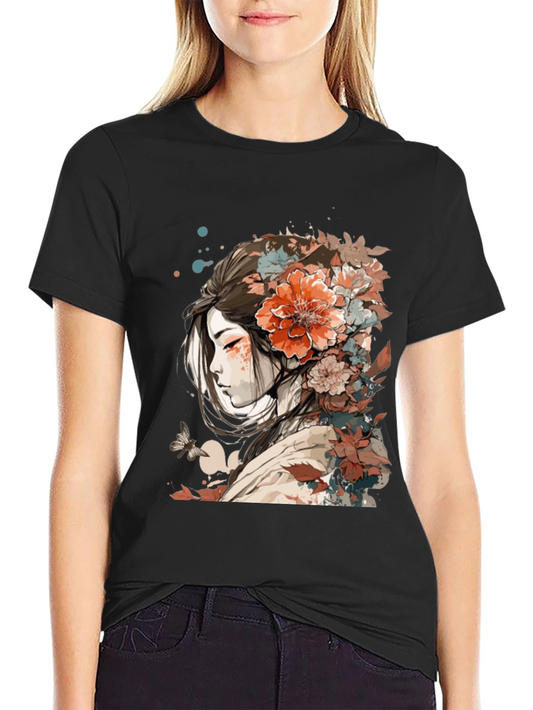 Floral Geisha Graphic Tee - Stylish Comfort