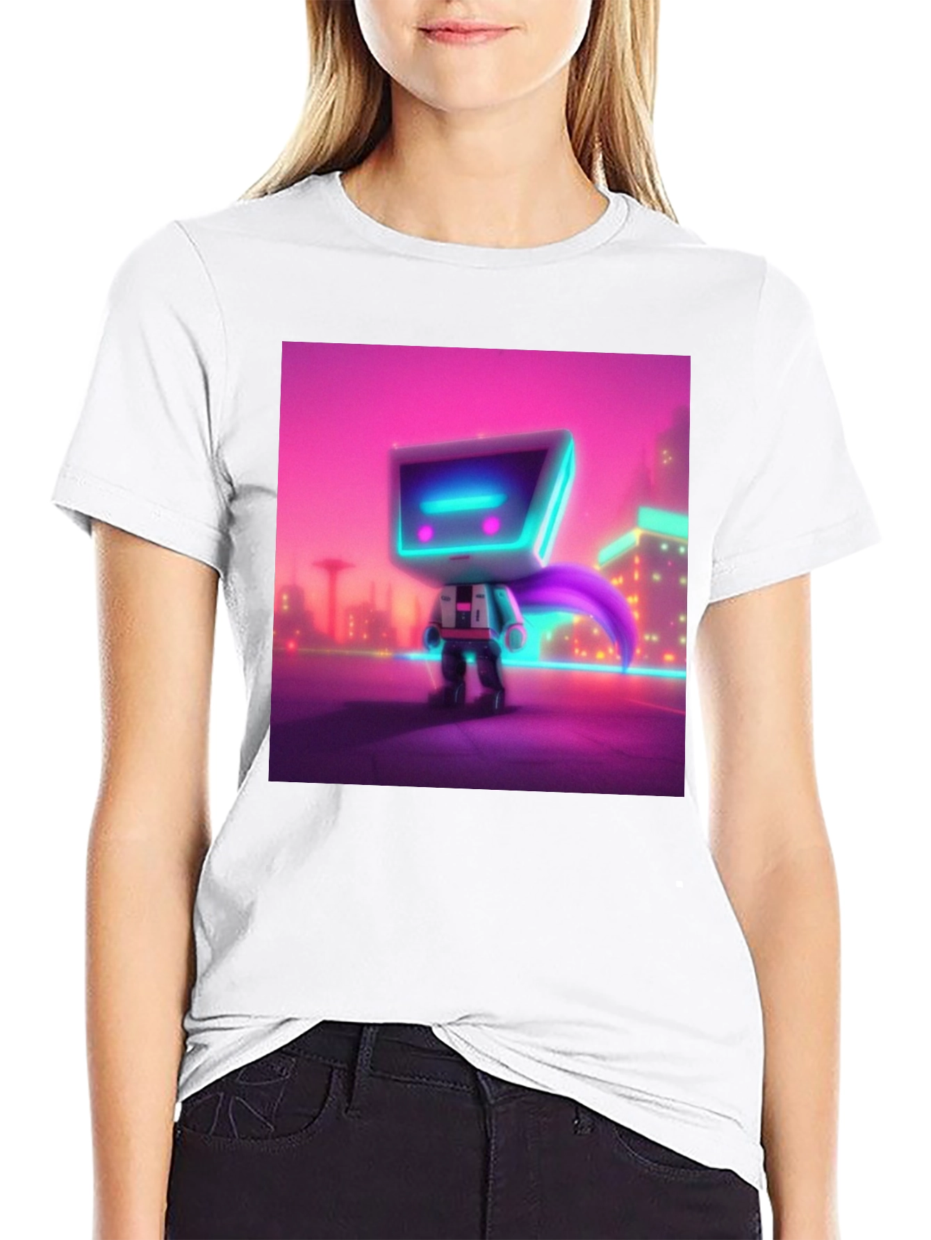 Cyberpunk Robot T-Shirt - Neon City Hero