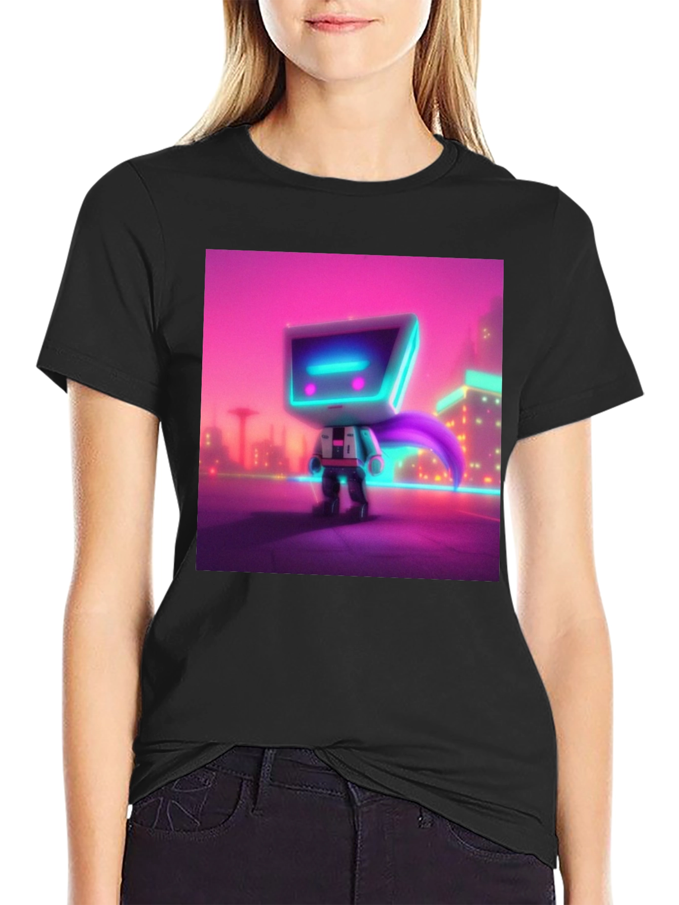 Cyberpunk Robot T-Shirt - Neon City Hero