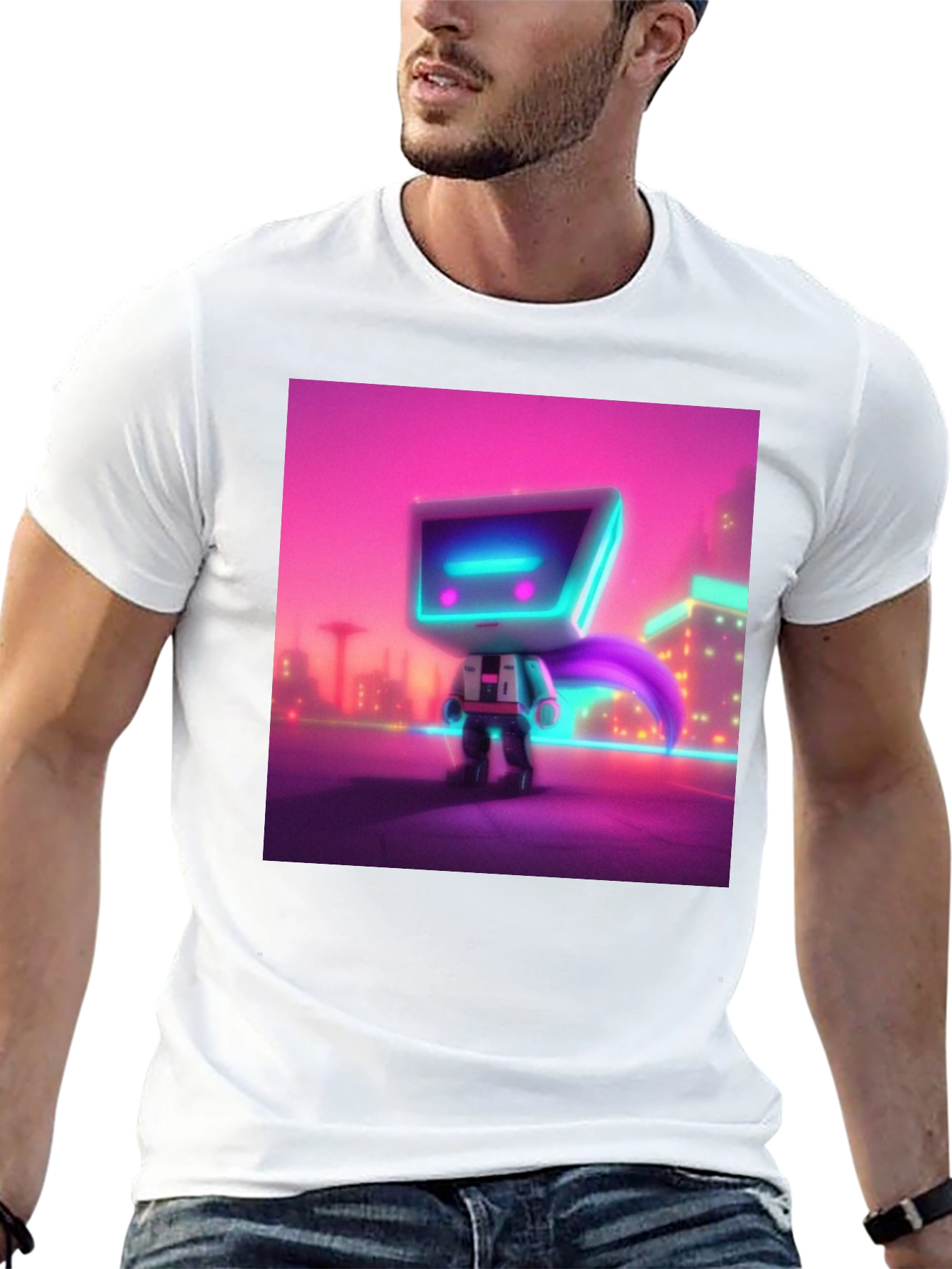 Cyberpunk Robot T-Shirt - Neon City Hero