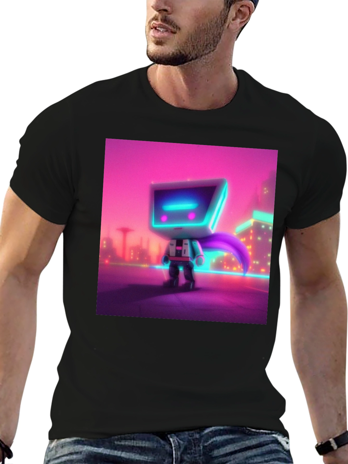 Cyberpunk Robot T-Shirt - Neon City Hero