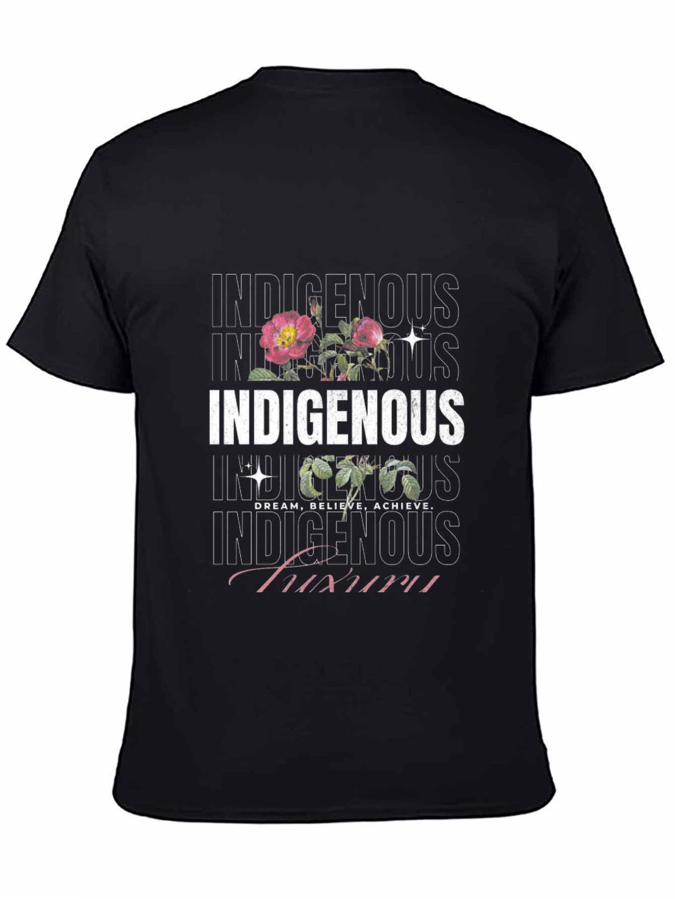 Indigenous Floral Print Black T-Shirt