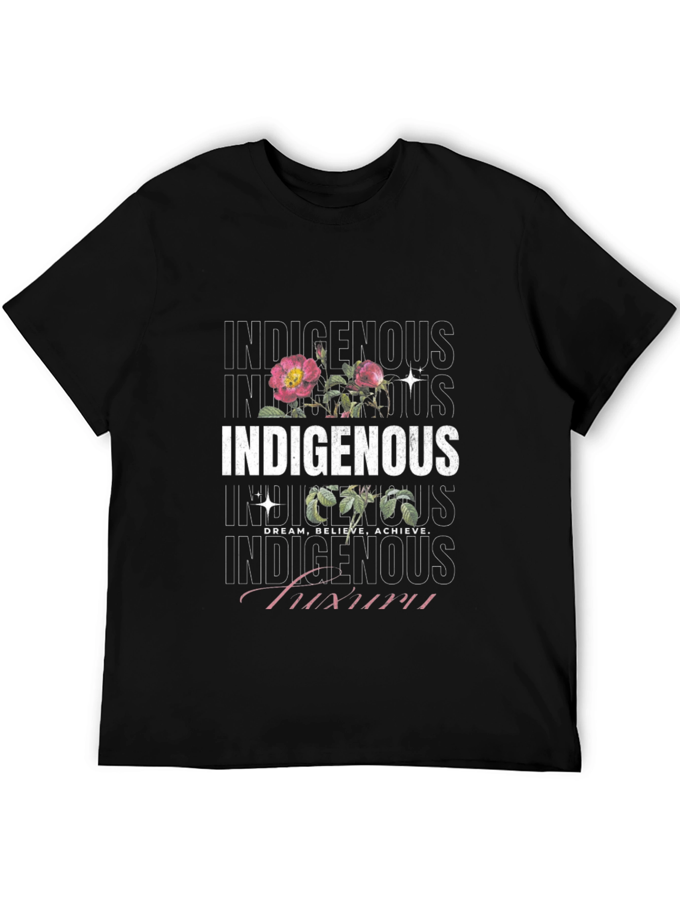Indigenous Floral Print Black T-Shirt