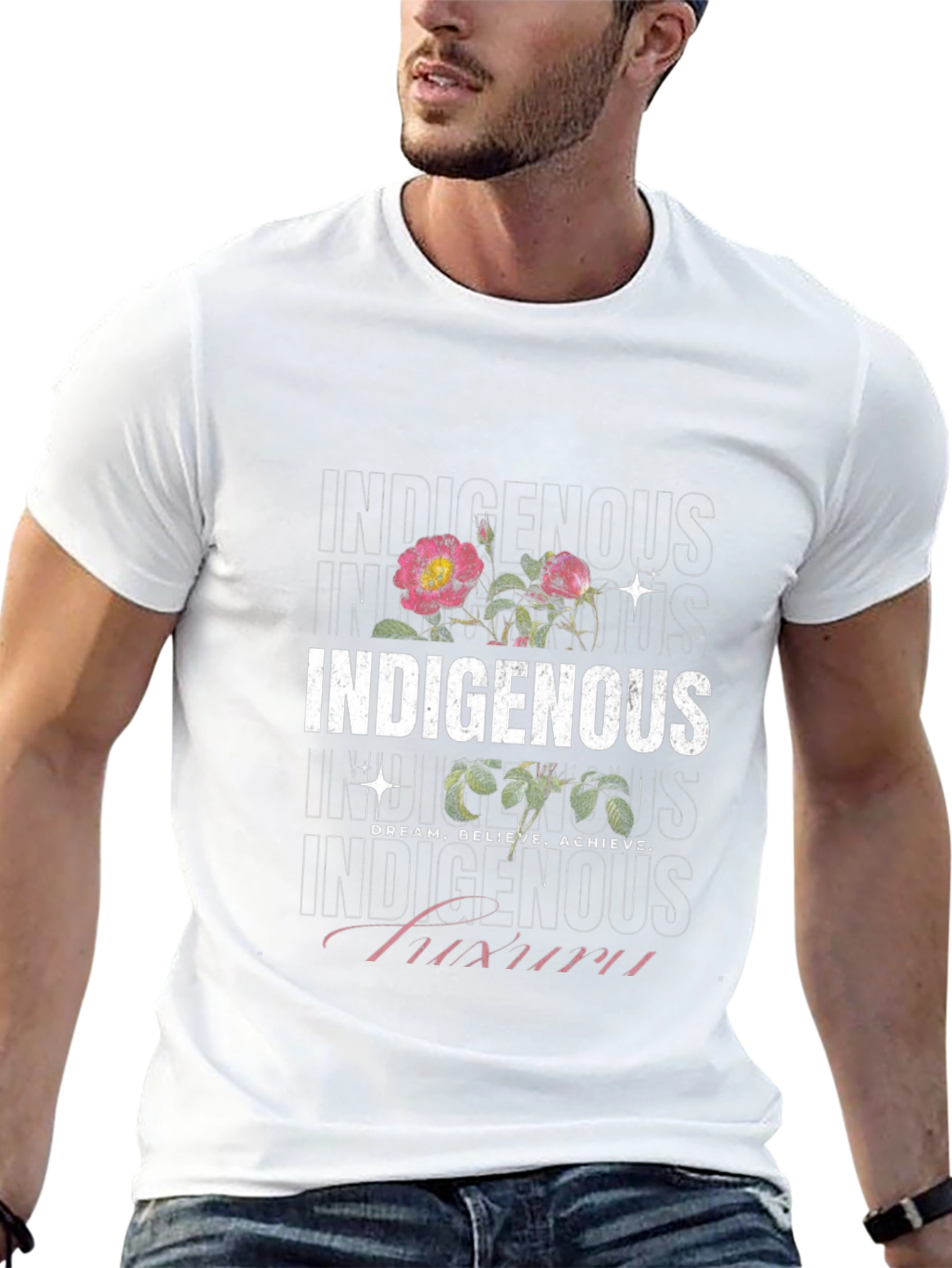 Indigenous Floral Print Black T-Shirt