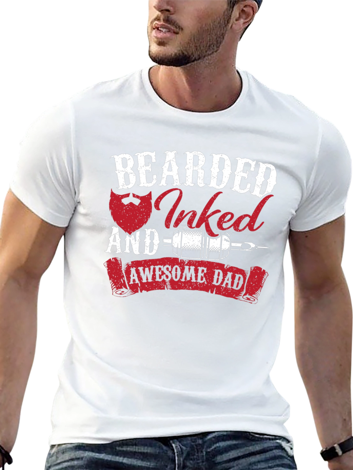 Bearded Inked Awesome Dad T-Shirt