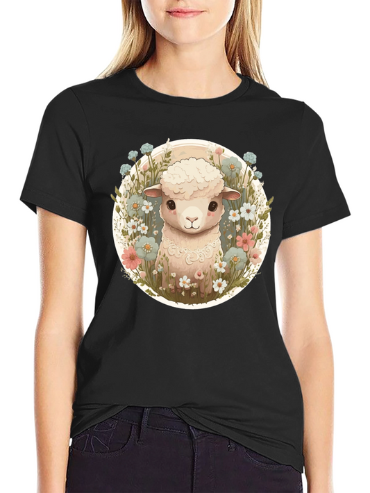 Cute Lamb & Flower Graphic Tee