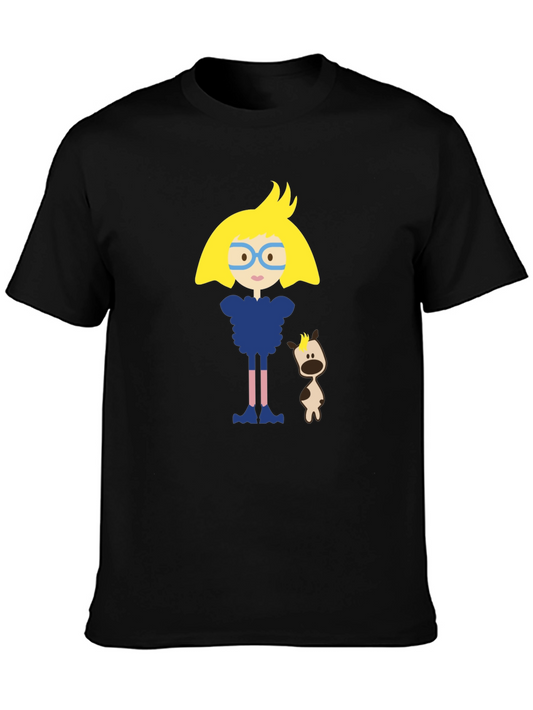 Cartoon Character Black Cotton T-Shirt