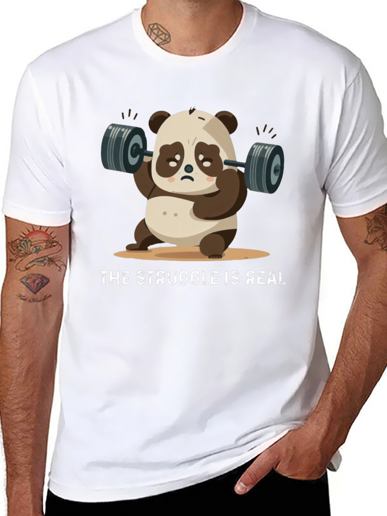 Funny Panda Lifting Weights T-Shirt