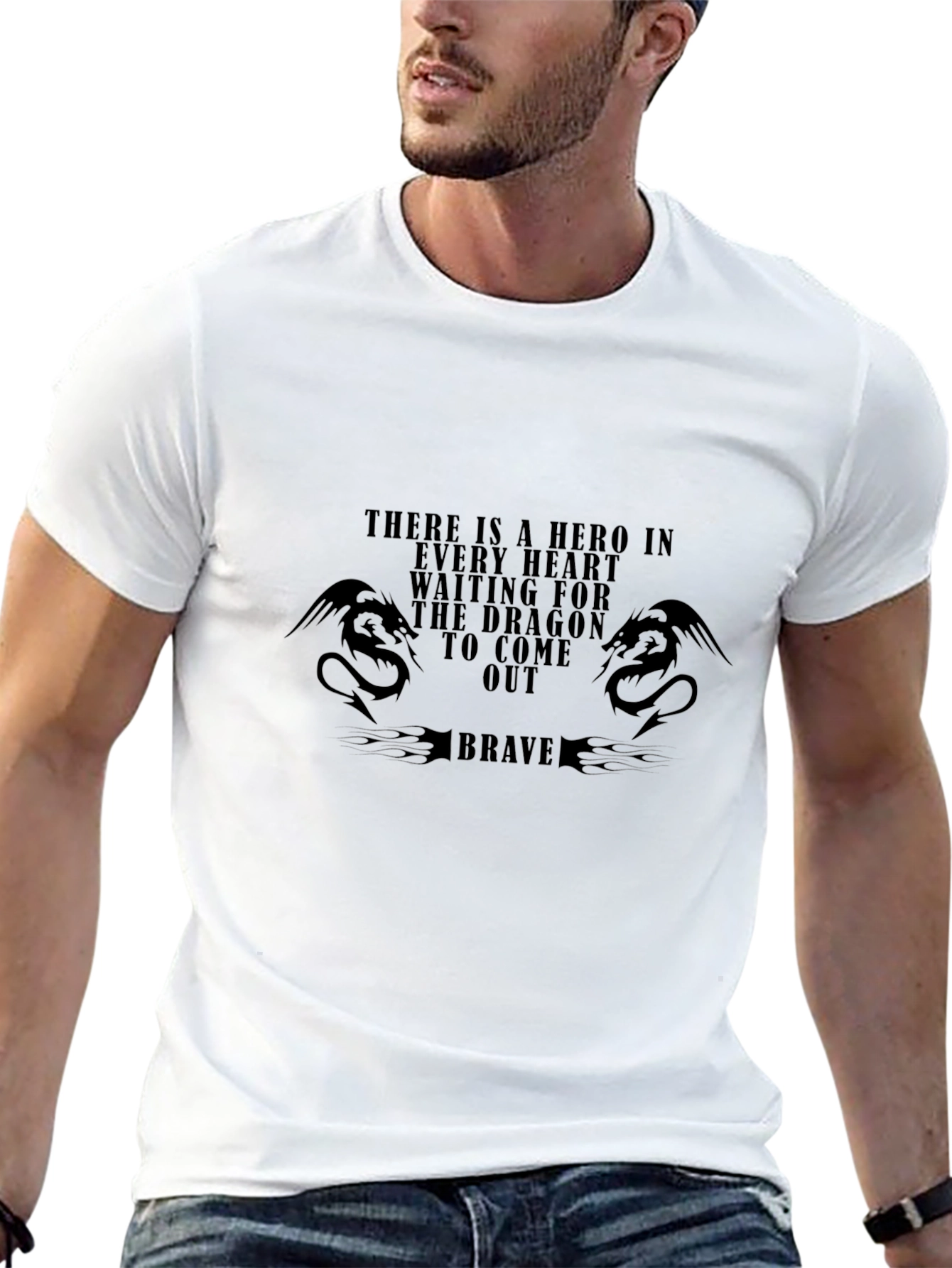 Dragon Hero Brave Graphic Tee - Stylish Black T-Shirt