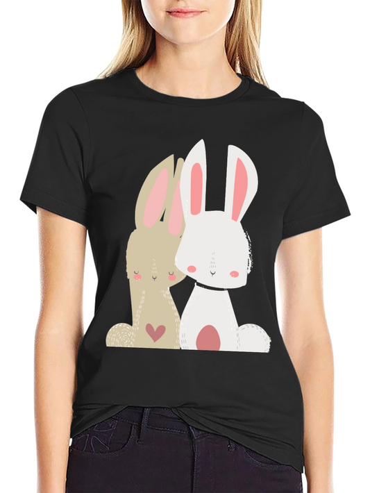 Cute Bunny Graphic Tee - Black Cotton Blend T-Shirt