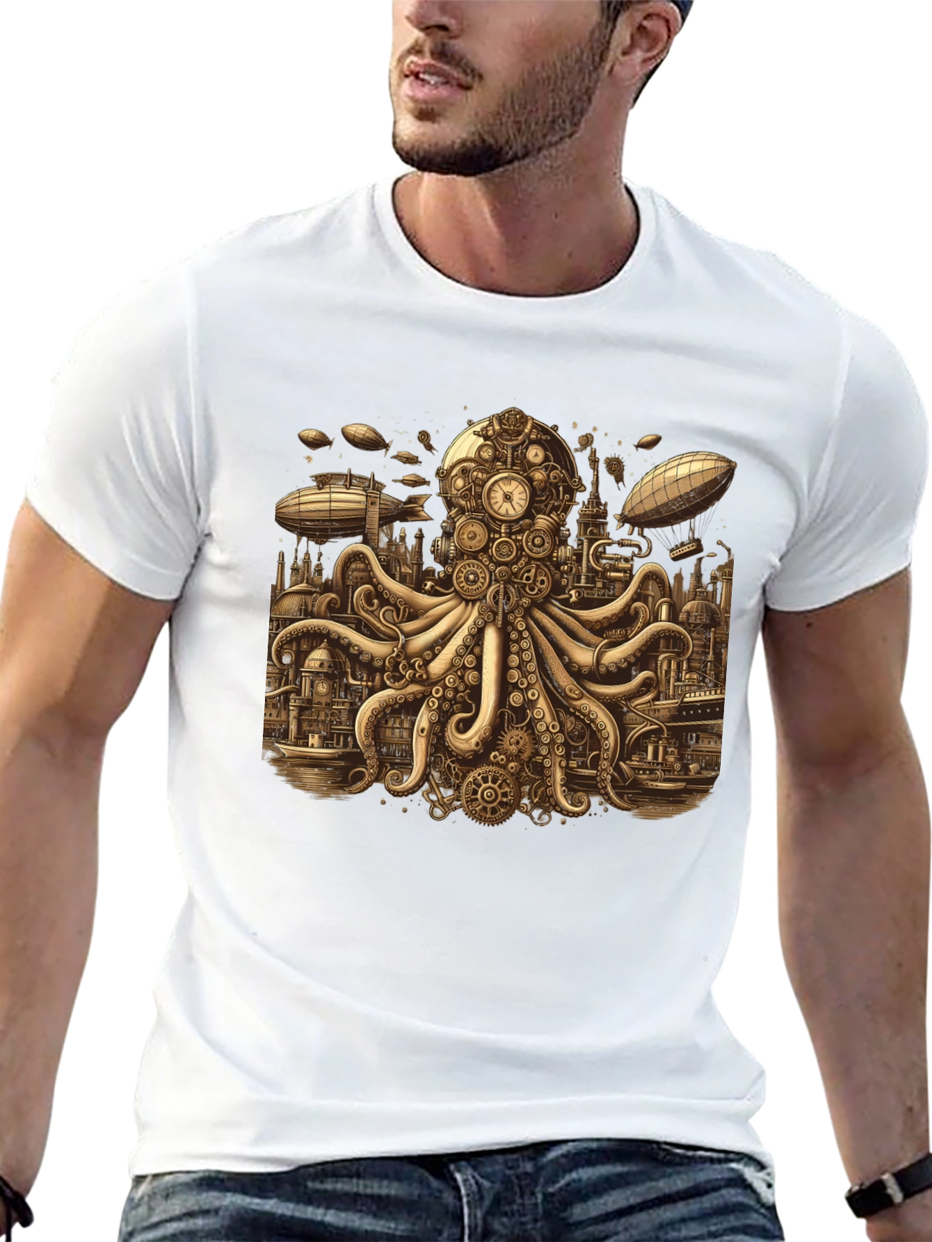 Steampunk Octopus Graphic Tee - Unique Gearwork Design
