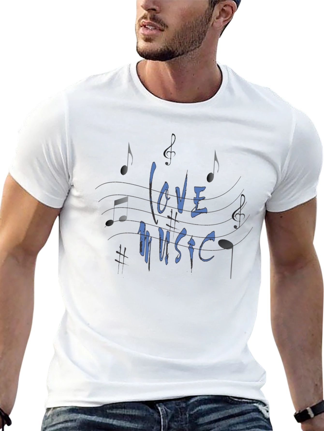 Love Music Graphic Print Black T-Shirt