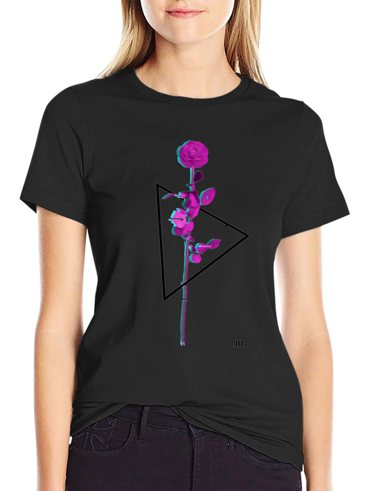 Geometric Rose Graphic Tee - Modern Style