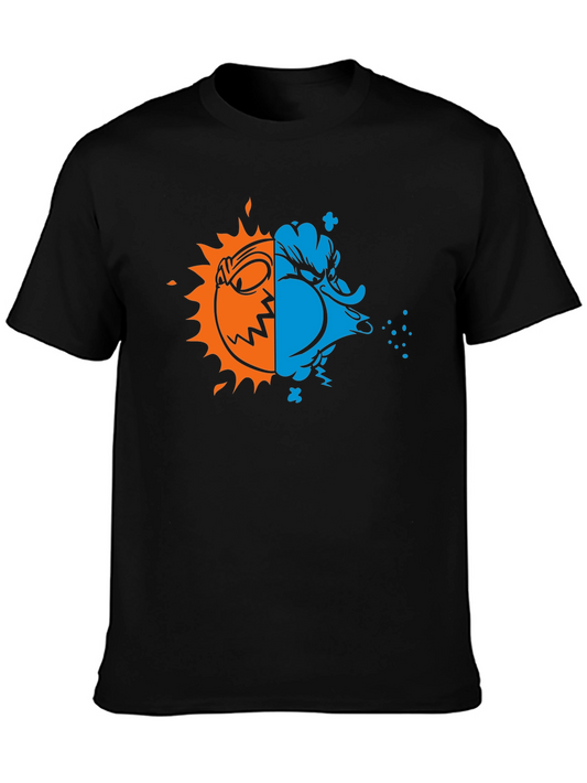 Black T-Shirt with Half Sun and Half Snow Design