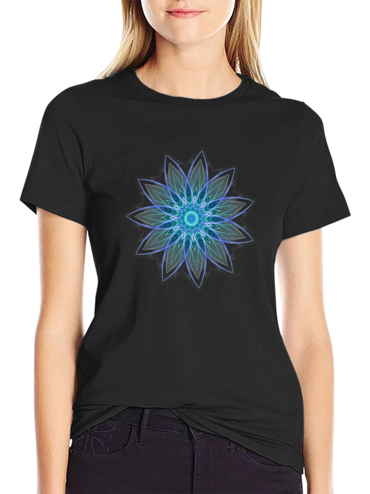 Geometric Flower Graphic Black T-Shirt