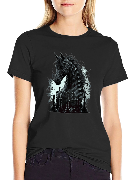 Chess Horse Graphic Tee - Stylish Black T-Shirt