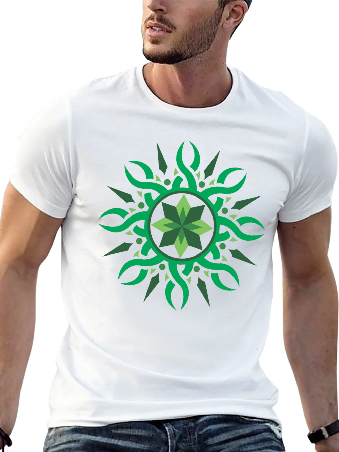 Green Celtic Knot Graphic Black T-Shirt