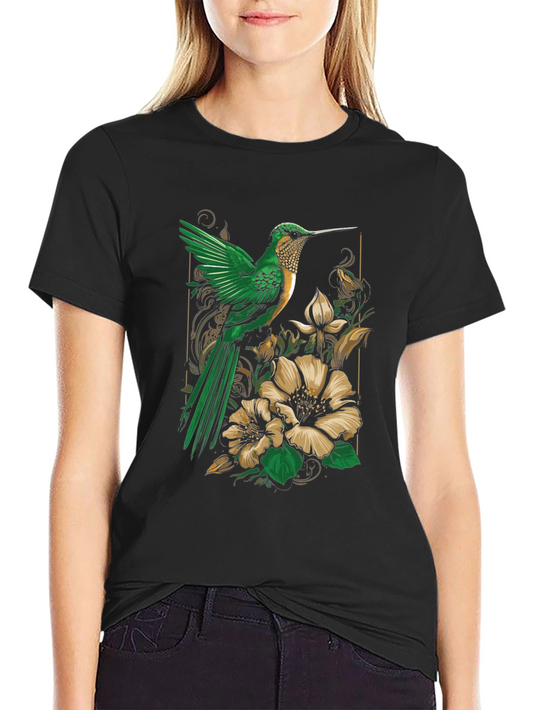 Hummingbird Floral Graphic Tee - Nature Inspired Style