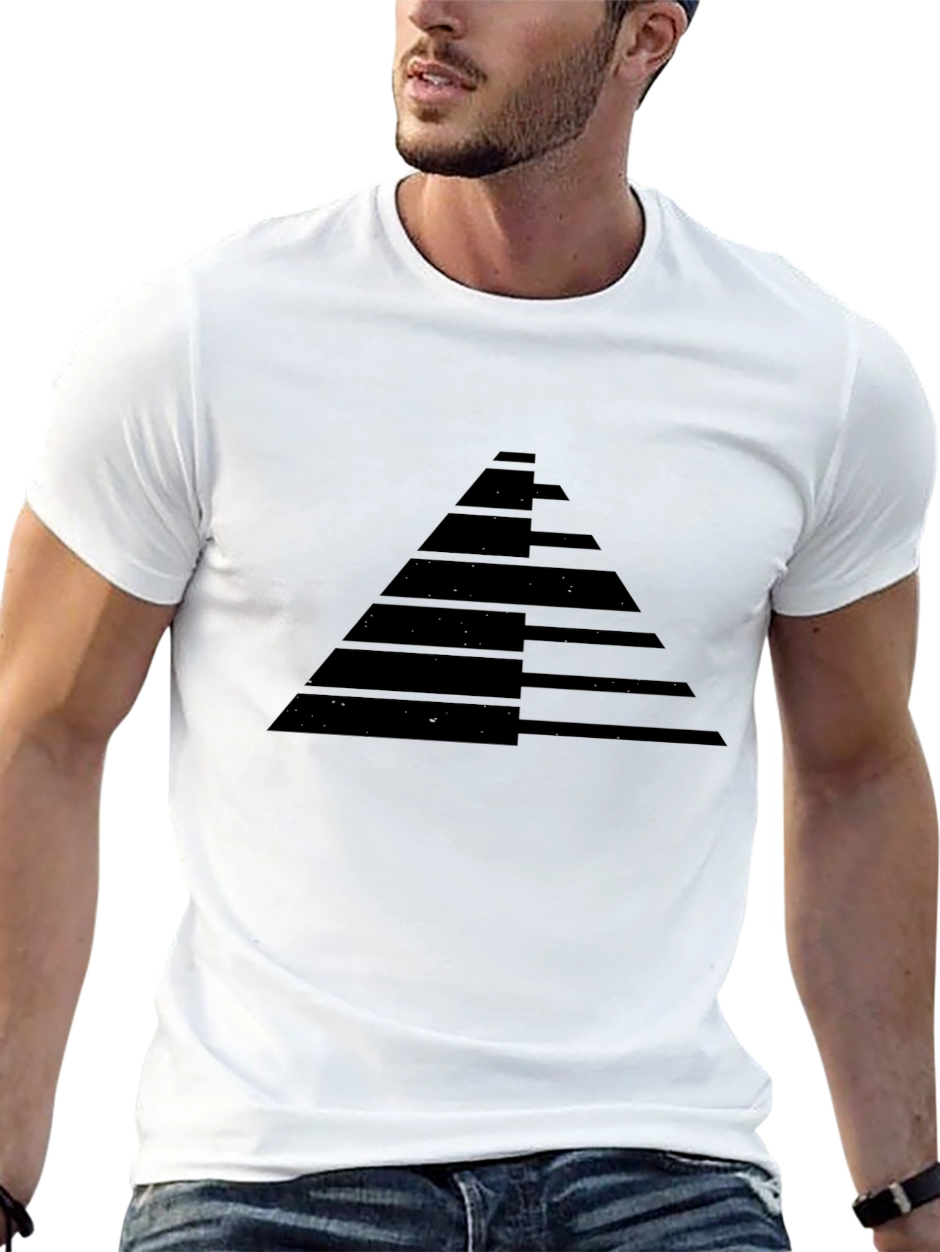 Mens Black Graphic Tee - Geometric Pyramid Design
