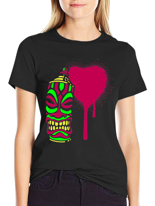 Neon Tiki Spray Paint Heart Mens Black T-Shirt