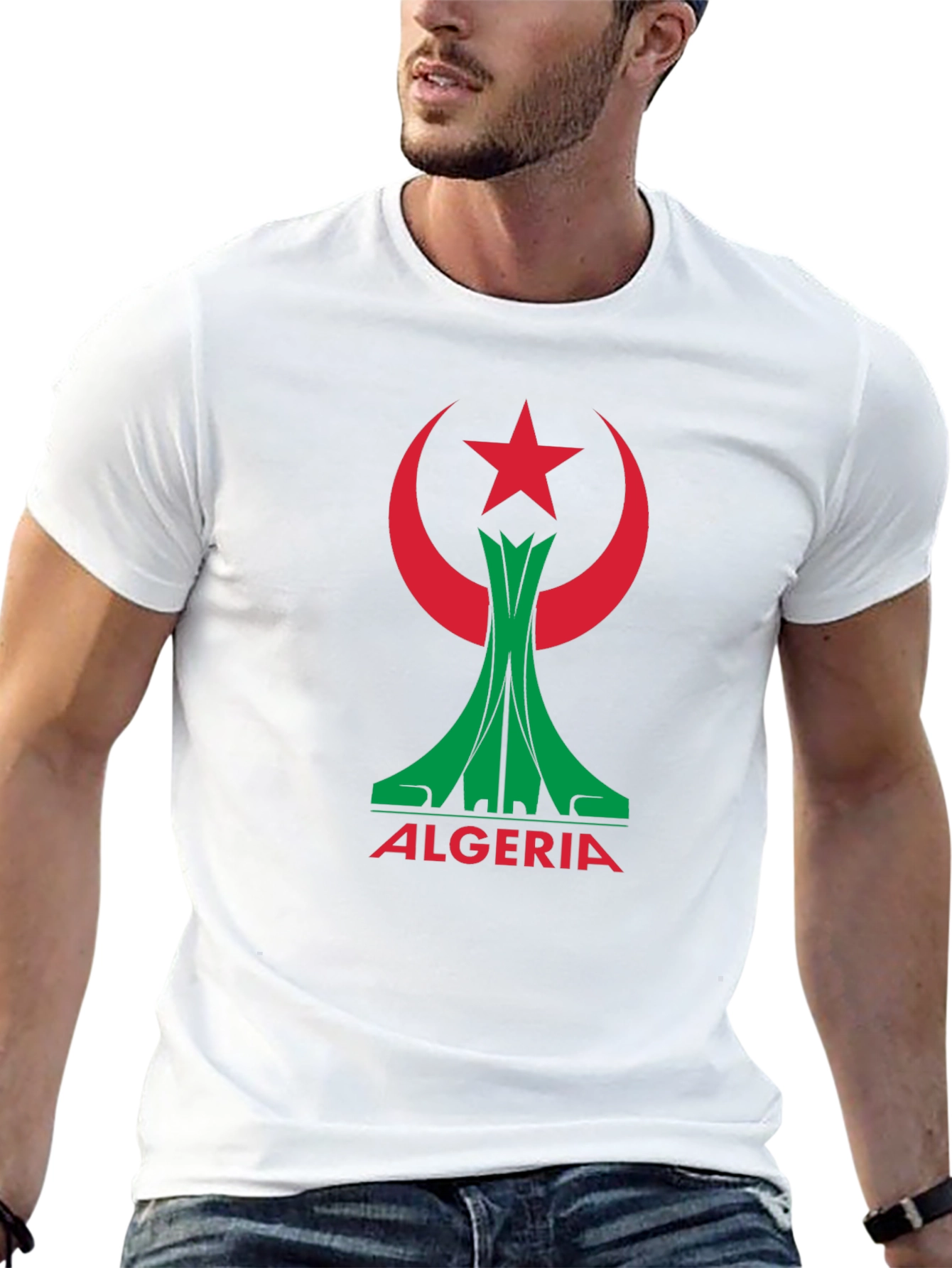 Algeria Flag Graphic Tee - Black Cotton T-Shirt
