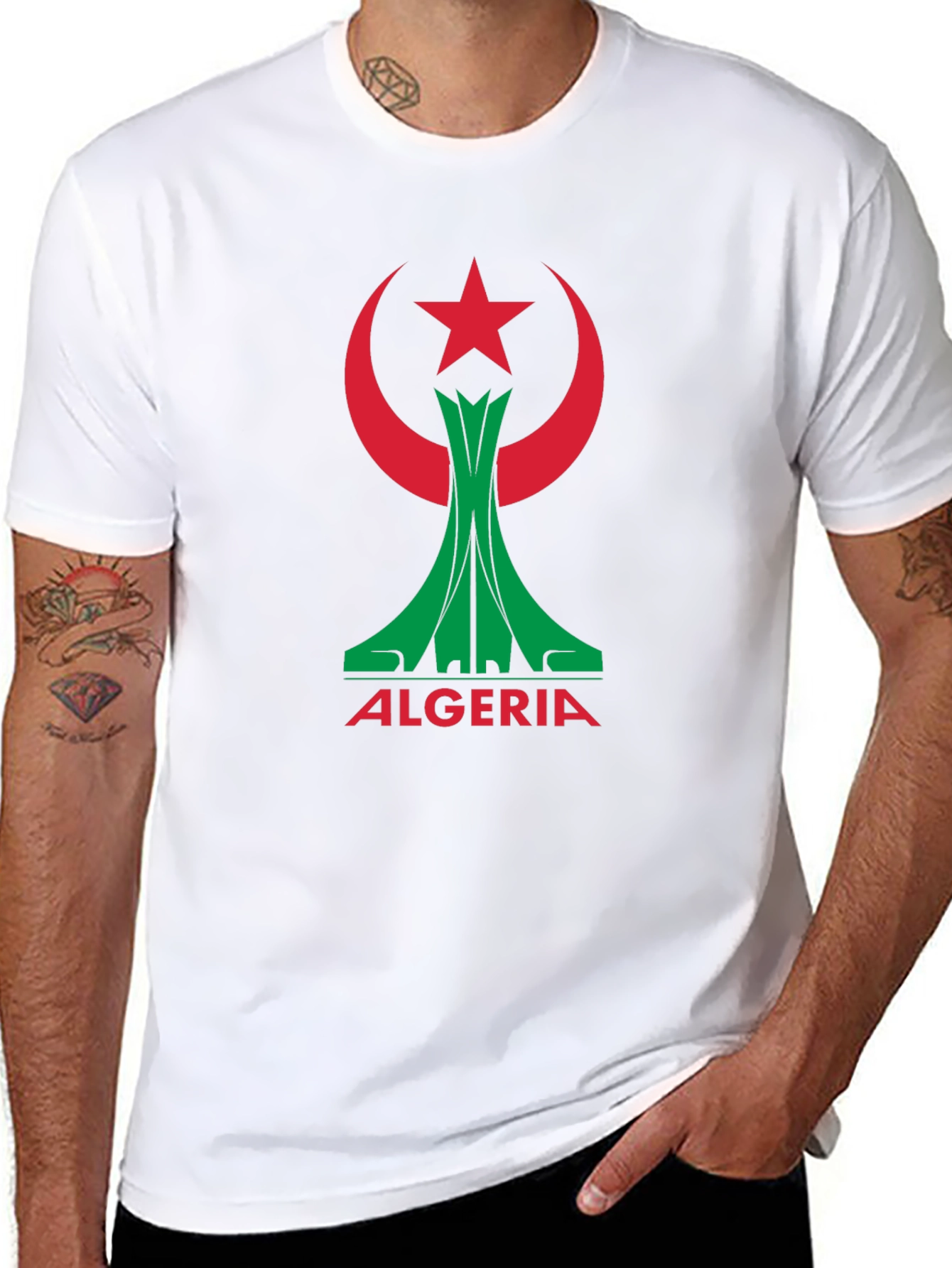 Algeria Flag Graphic Tee - Black Cotton T-Shirt