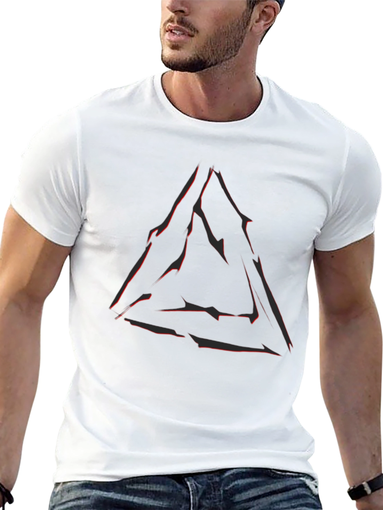 Mens Black T-Shirt with Abstract Triangle Graphic