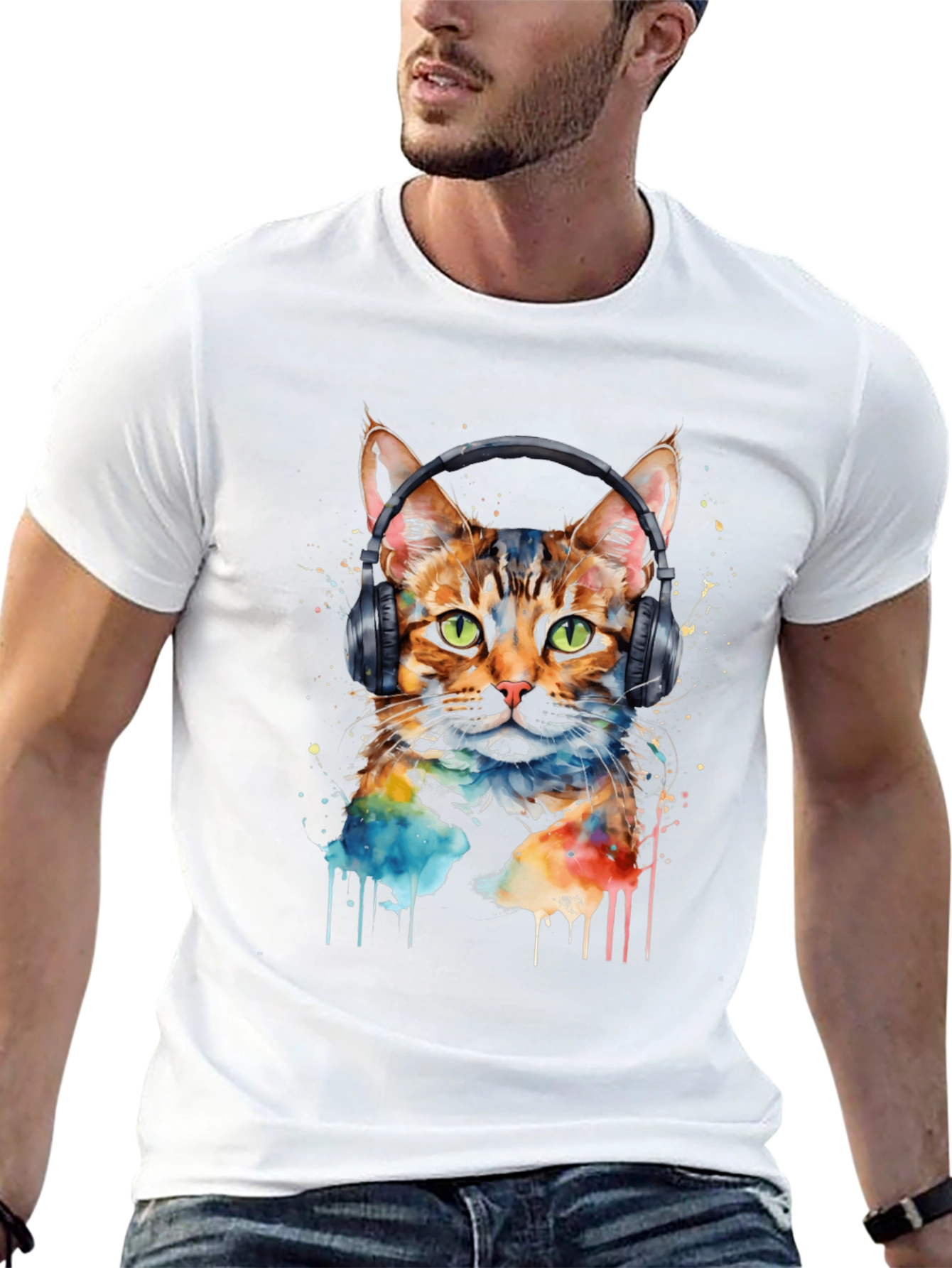 Cool Cat Headphones Graphic Tee - Trendy Style