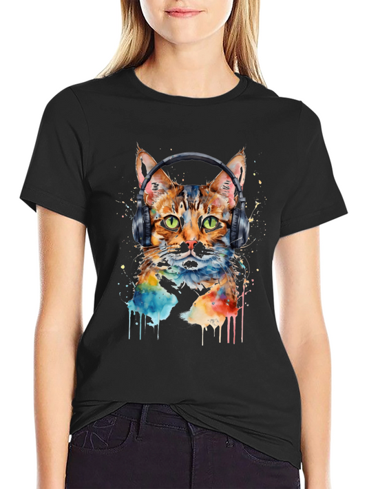 Cool Cat Headphones Graphic Tee - Trendy Style