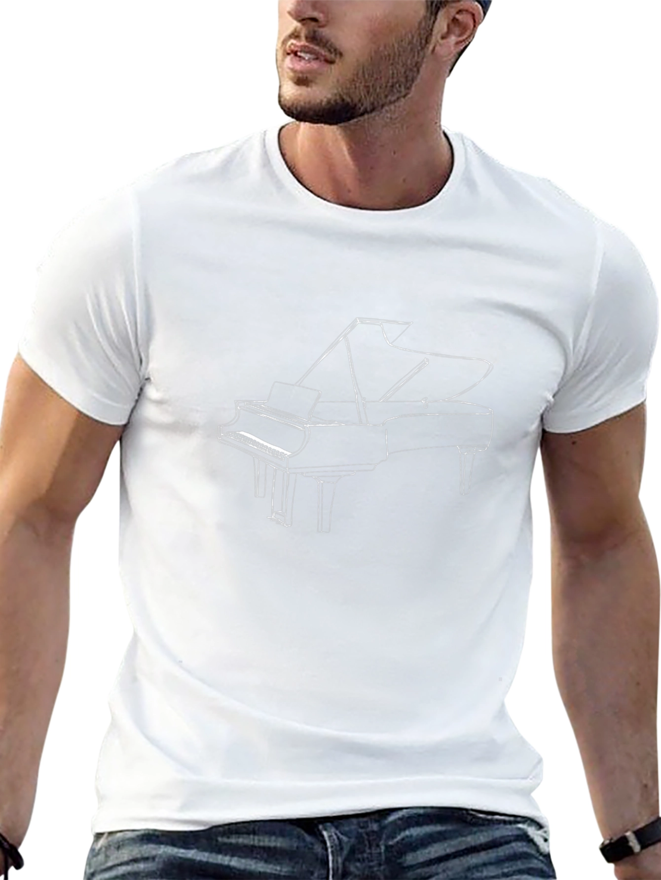 Grand Piano Outline Black T-Shirt