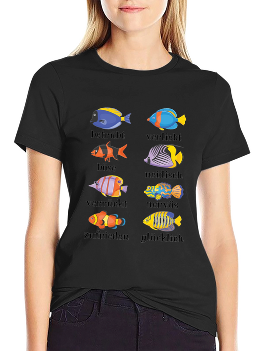 Humorous Emotion Fish Graphic T-Shirt - German Text