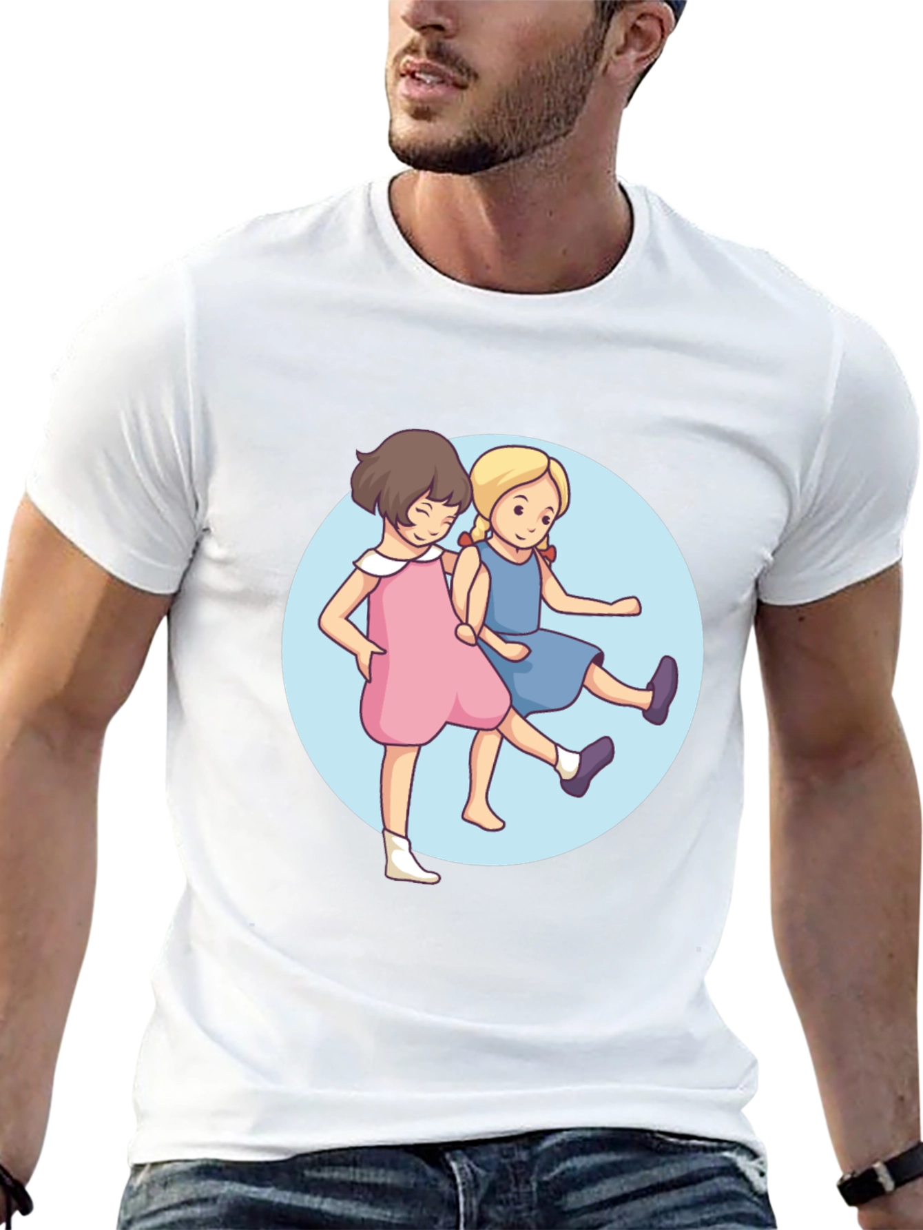 Cute Cartoon Twins Black T-Shirt