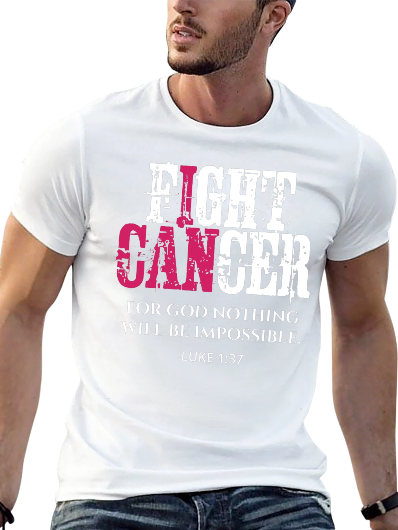 Fight Cancer T-Shirt Luke 1:37 Christian Faith