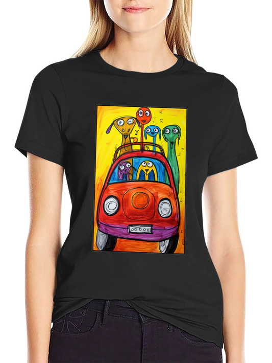 Cartoon Car Ride T-Shirt - Quirky Art Tee