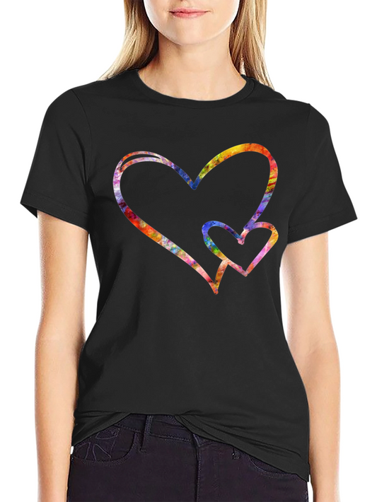 Colorful Hearts Graphic Print Crew Neck T-Shirt