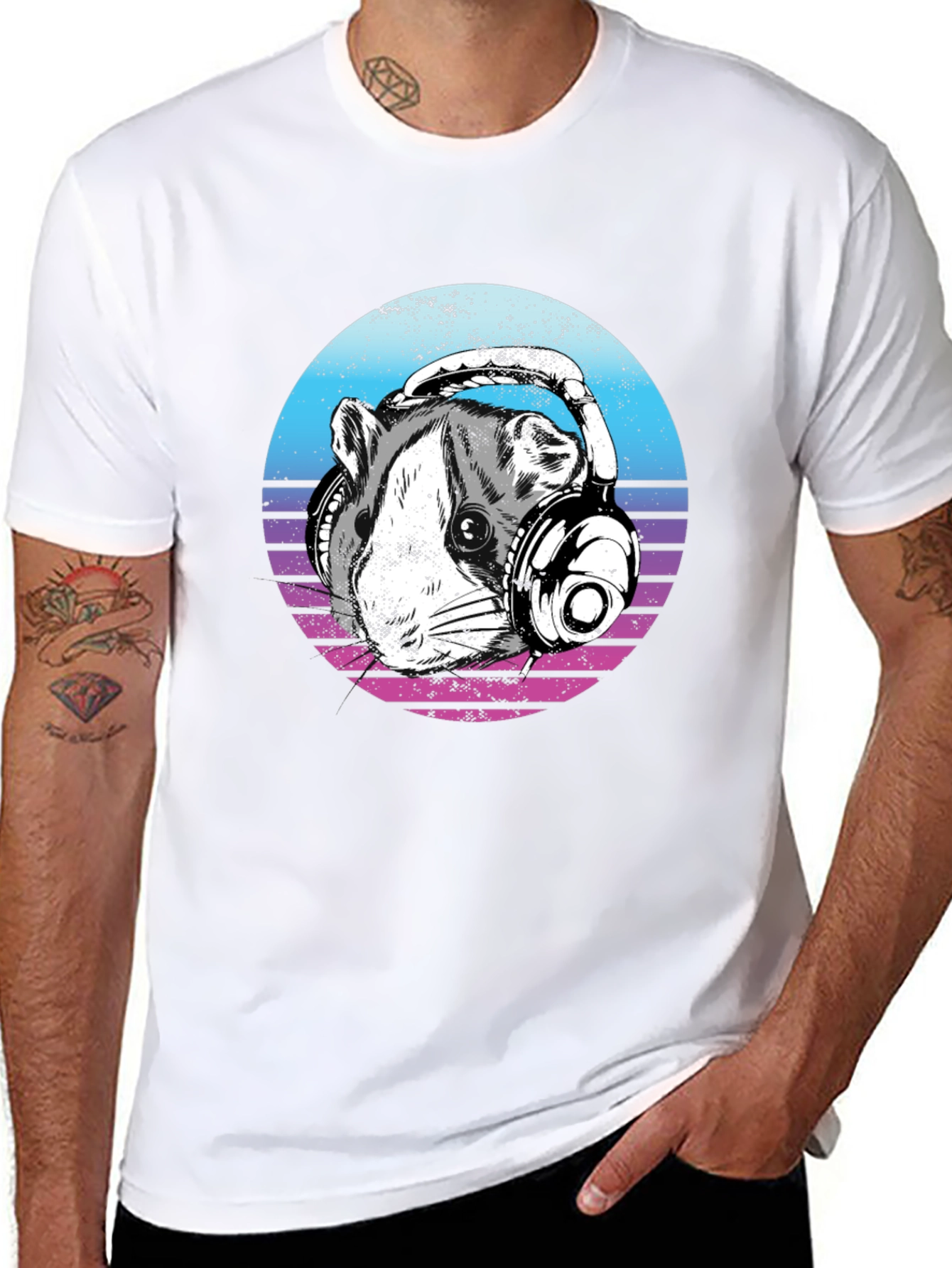 Cool Rat with Headphones Graphic T-Shirt