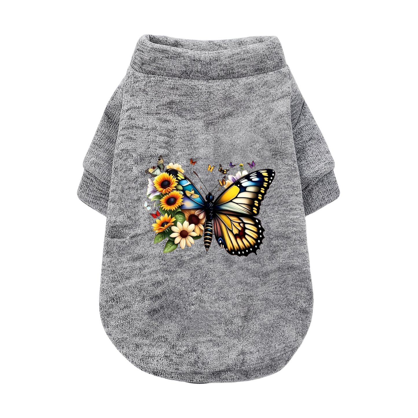Vibrant Sunflower & Butterfly Pet Pullover Sweater, Floral Cute Dog Apparel