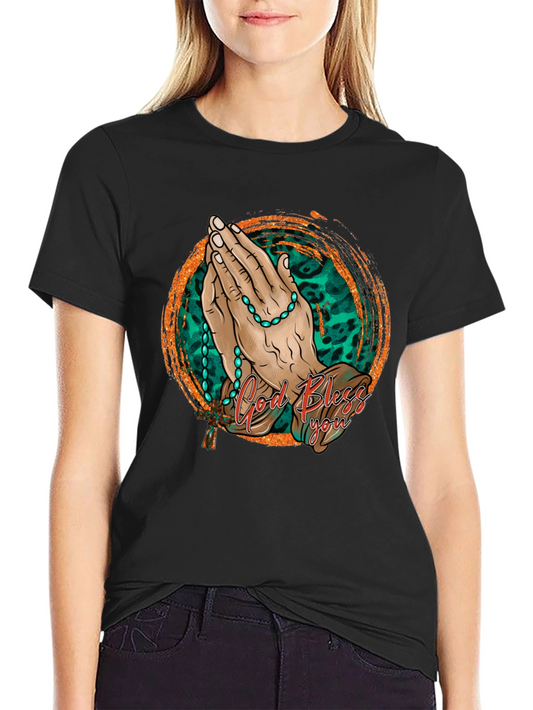 God Bless You Prayer Hands Graphic Tee