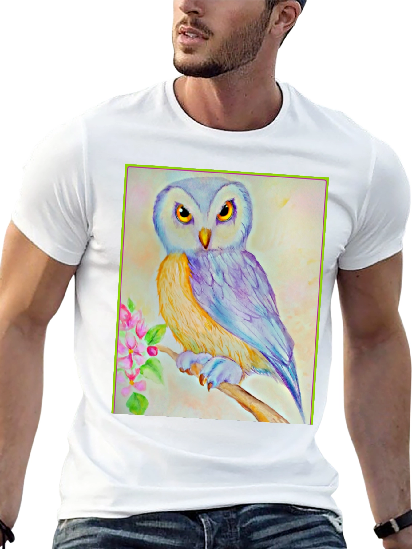 Owl Art Print Graphic Tee - Unisex Black T-Shirt