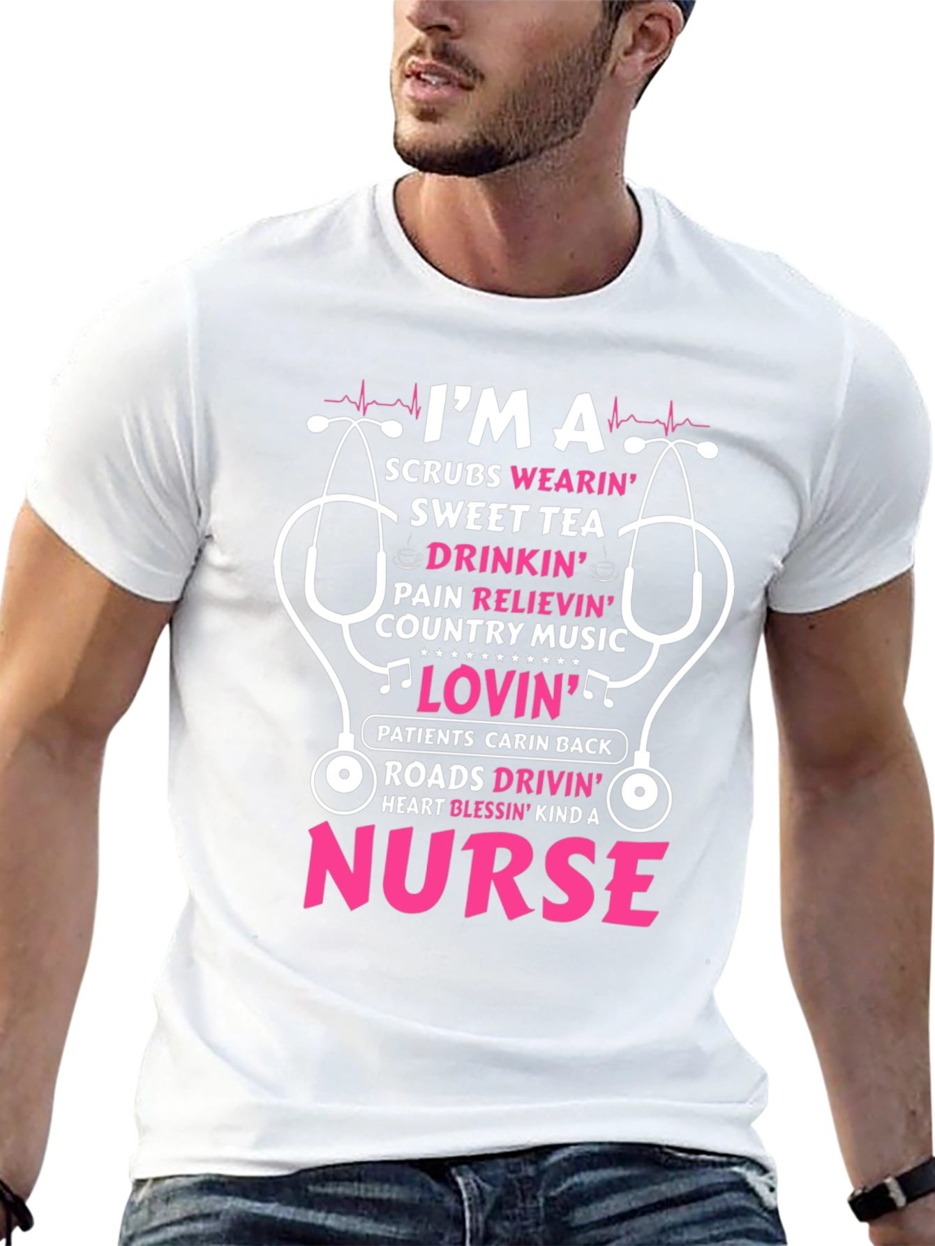 Nurse T-Shirt: Scrubs Wearin Sweet Tea Drinkin Design