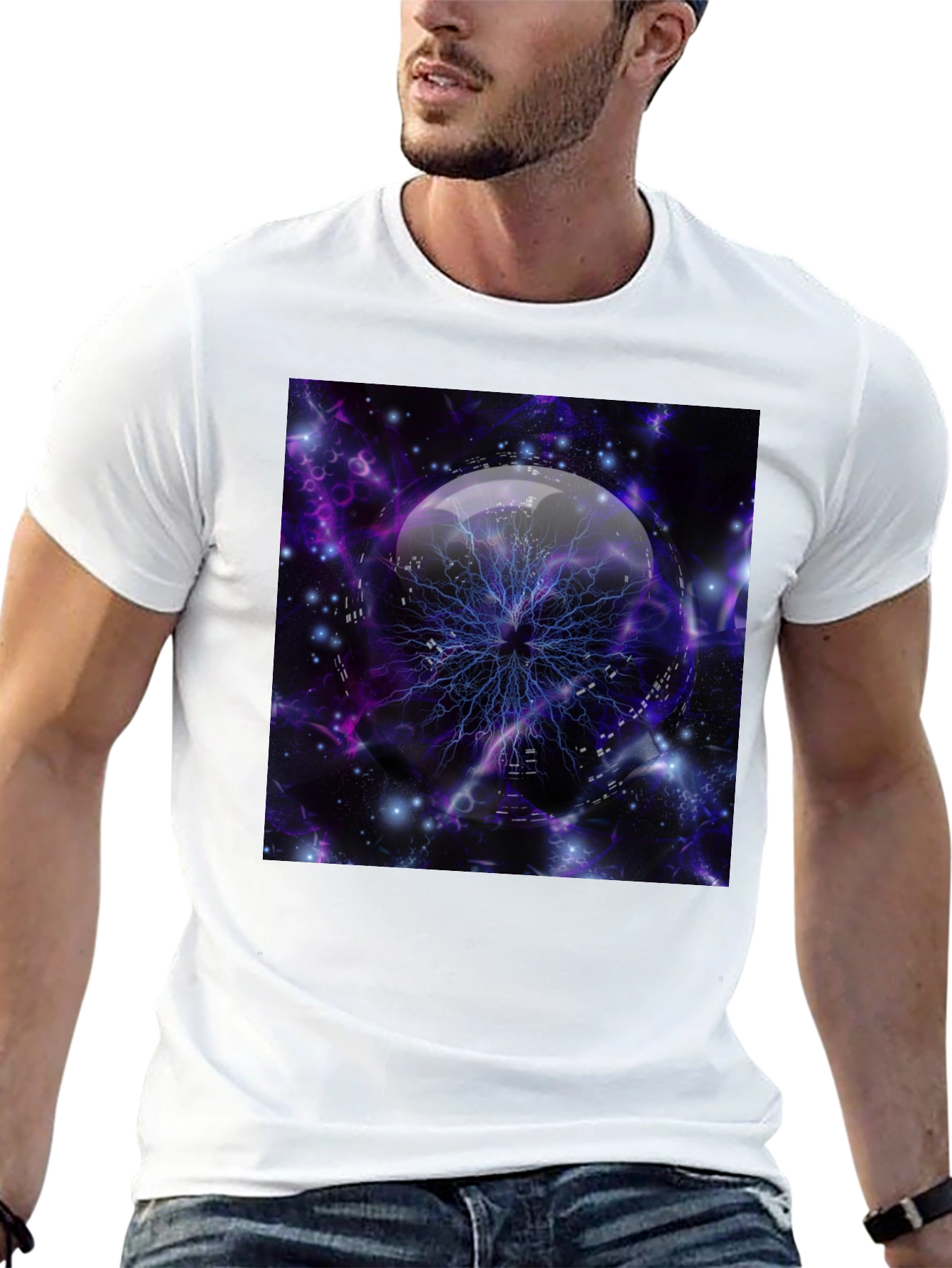 Cosmic Lightning Orb Graphic Tee - Black