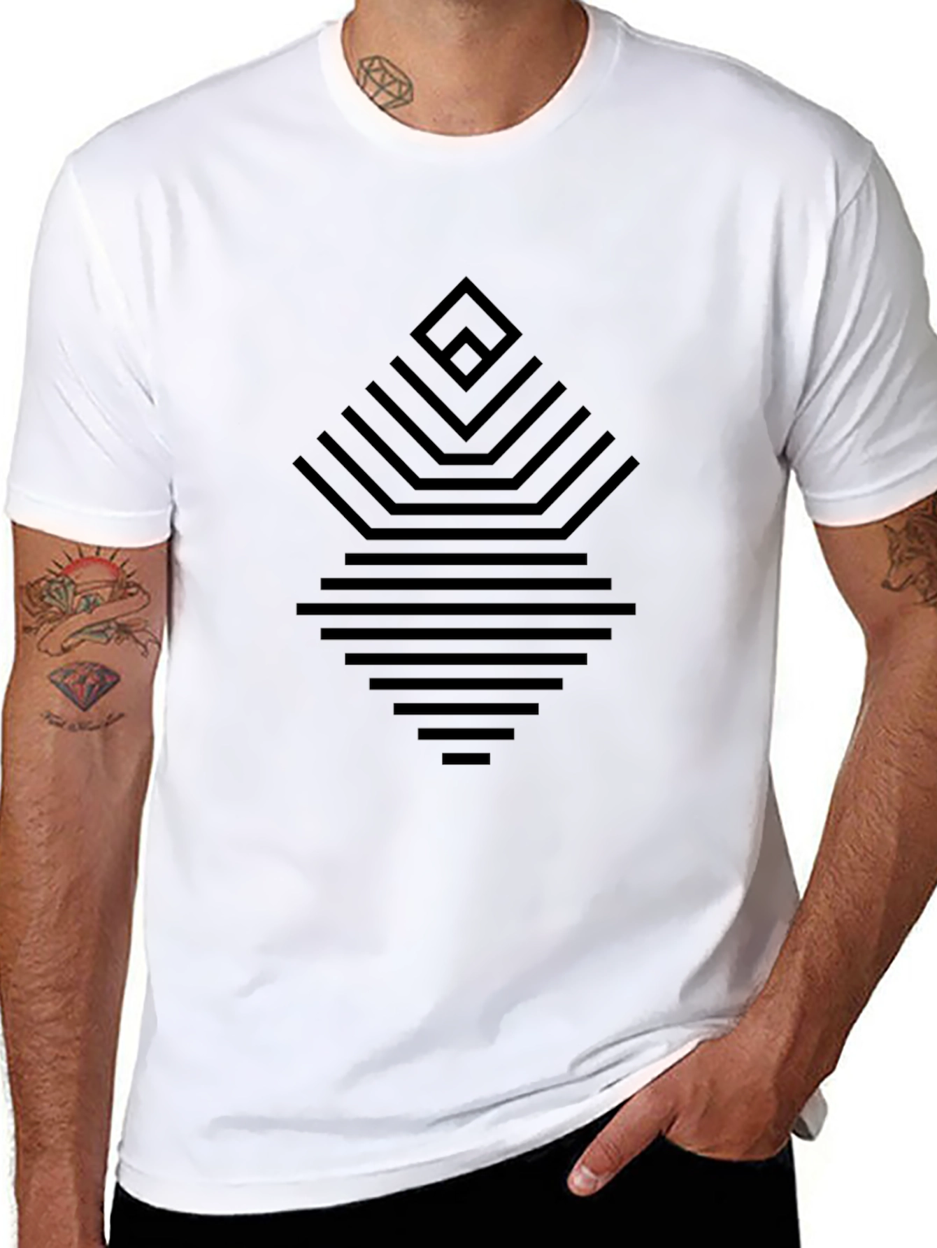 Geometric Line Art Black T-Shirt for Men