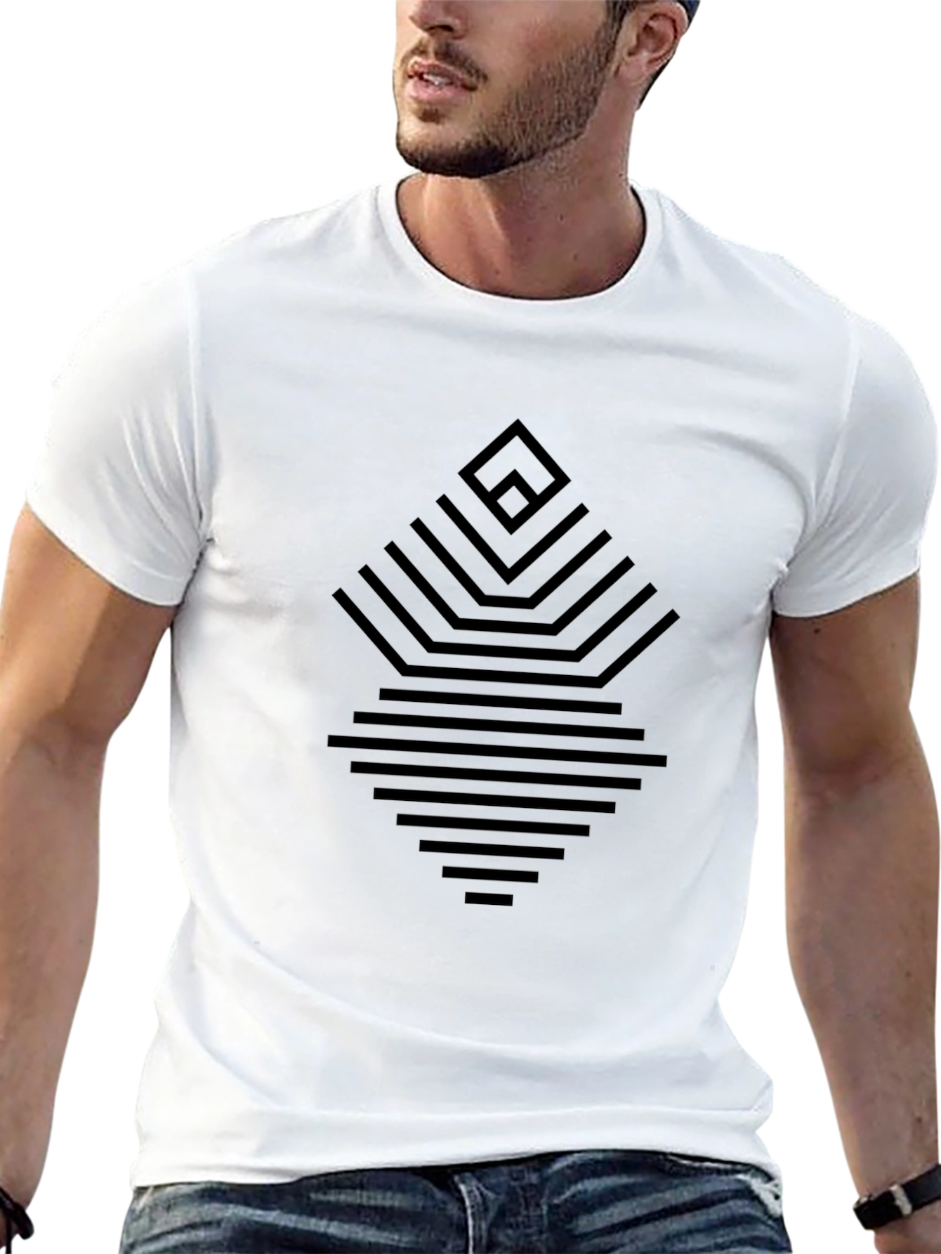 Geometric Line Art Black T-Shirt for Men