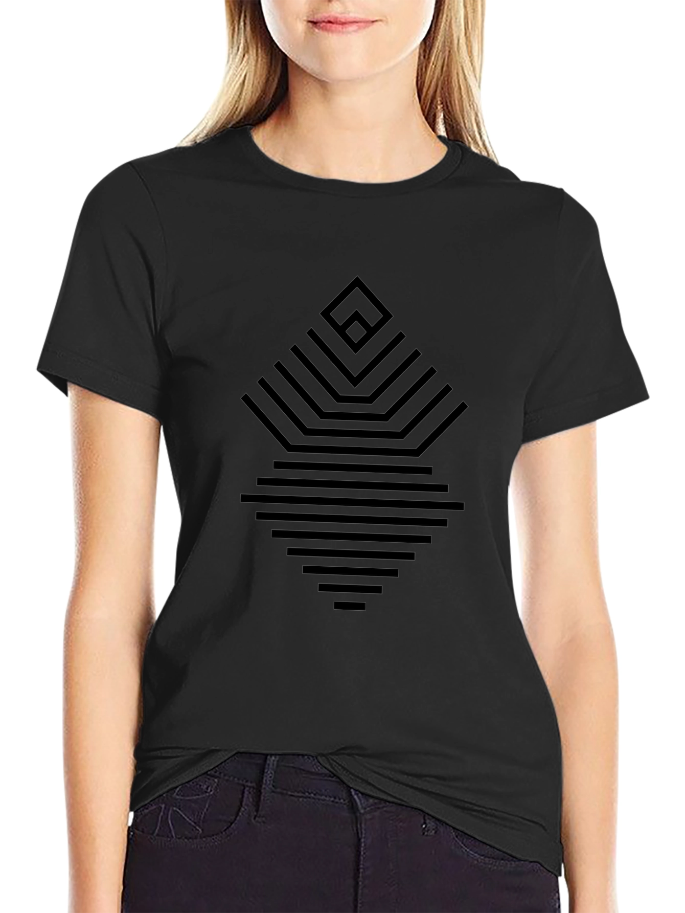 Geometric Line Art Black T-Shirt for Men